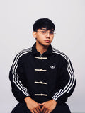 Mens Black CNY Jacket featuring a traditional Mandarin collar and authentic pankou knot buttons