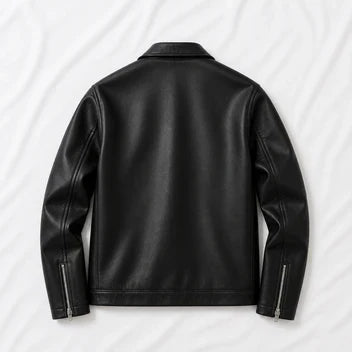 back Black leather jacket on a white background