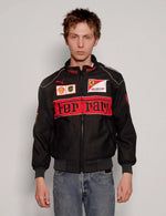 Close up detail of parachute fabric on the lightweight black ferrari jacket