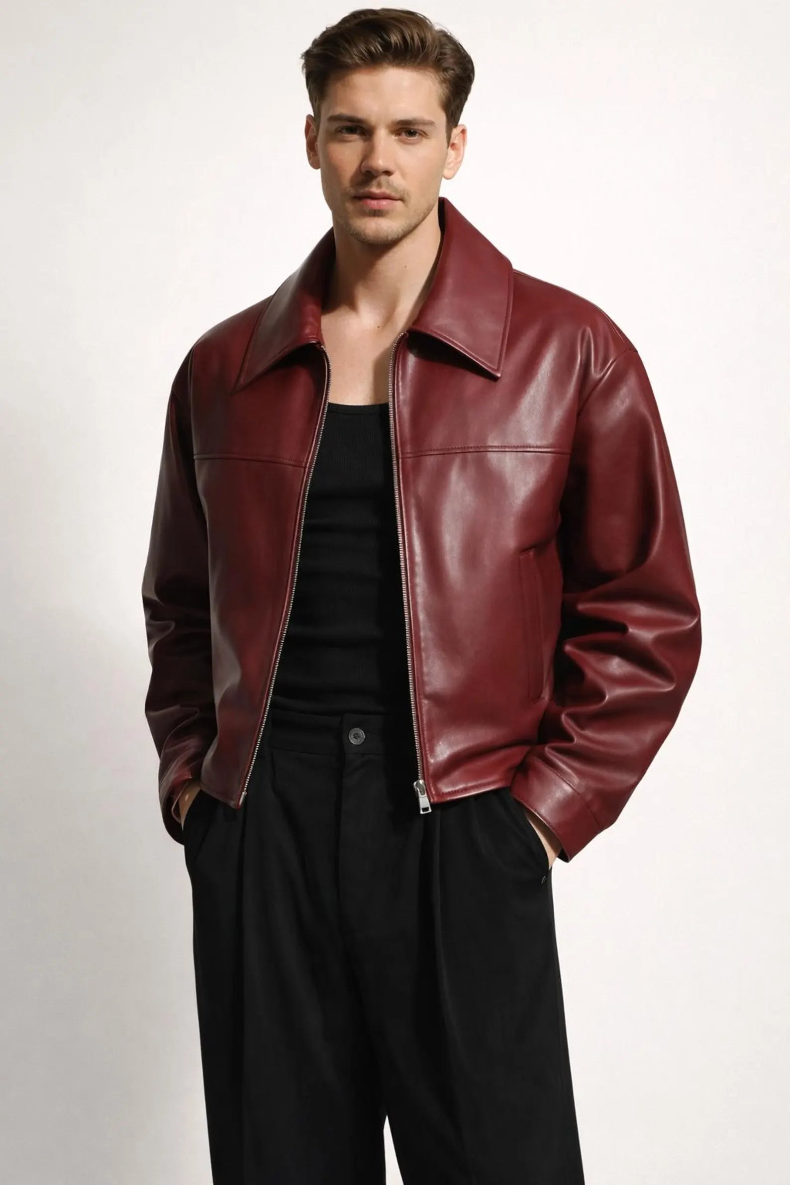 Premium Faux Maroon Leather Jacket For Men - Affordable Slim Fit Outerwear | Northly