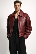 Northly Men Maroon Faux Leather Jacket Front View