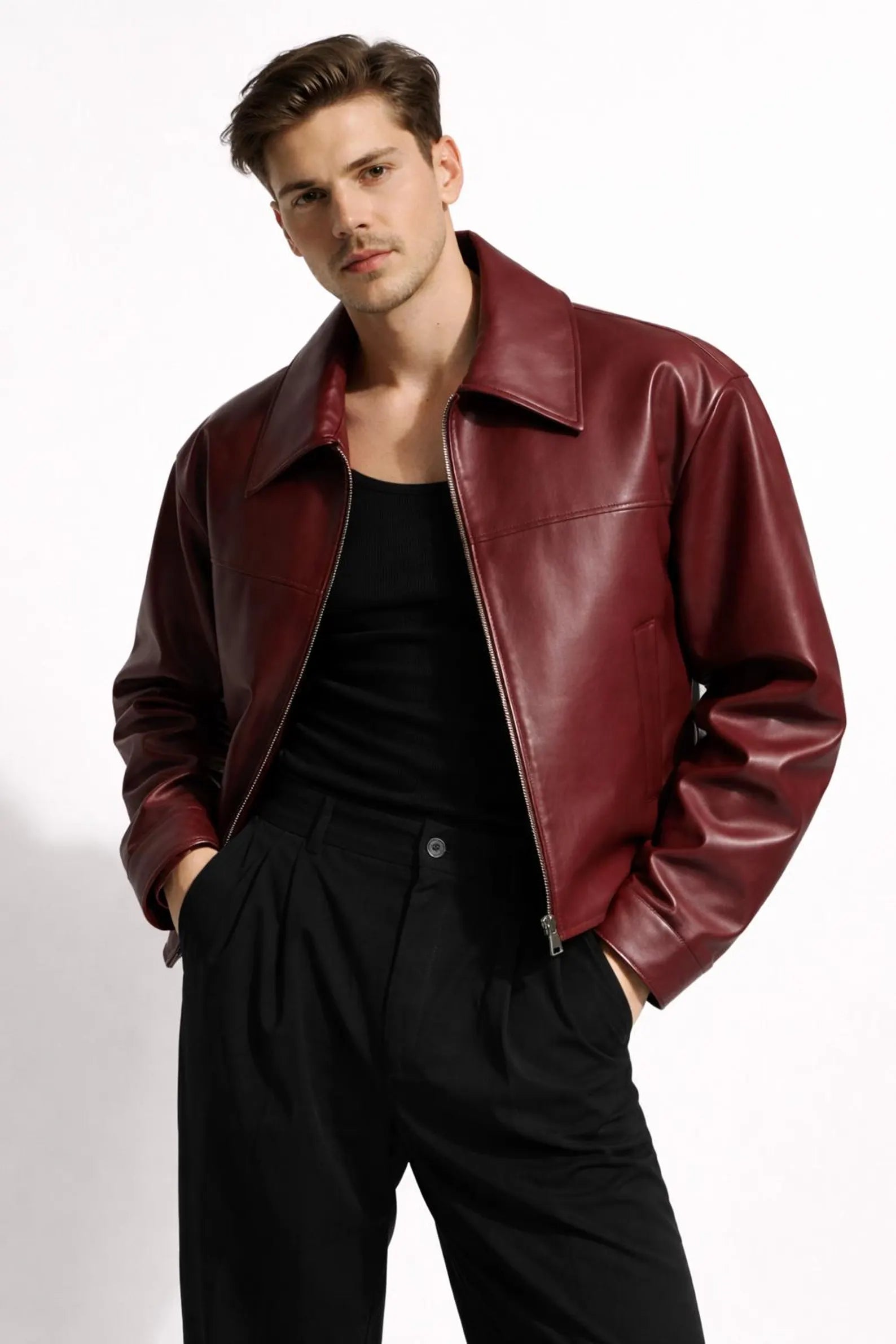 Premium Faux Maroon Leather Jacket For Men - Affordable Slim Fit Outerwear | Northly