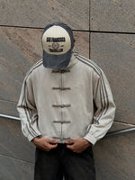 Northly Mens White CNY Jacket featuring a crisp Mandarin collar and traditional pankou knot buttons
