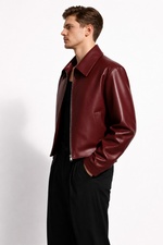 Northly Maroon Faux Leather Jacket Front View