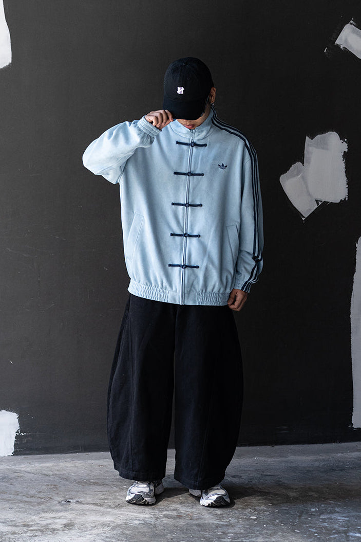 Knot Button Detail on Northly Men's Sky Blue CNY Suede Jacket – Premium Chinese New Year India Edition
