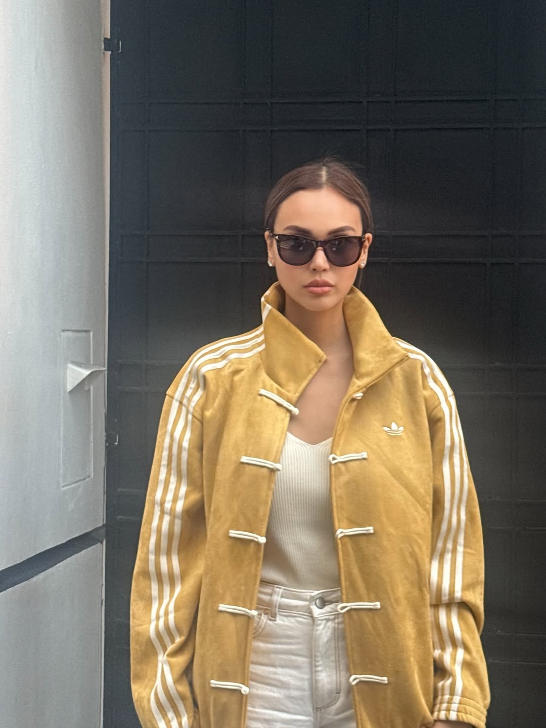 Chinese Knot Detail on Northly Women's CNY Mustard Velvet Jacket – Premium CNY Edition