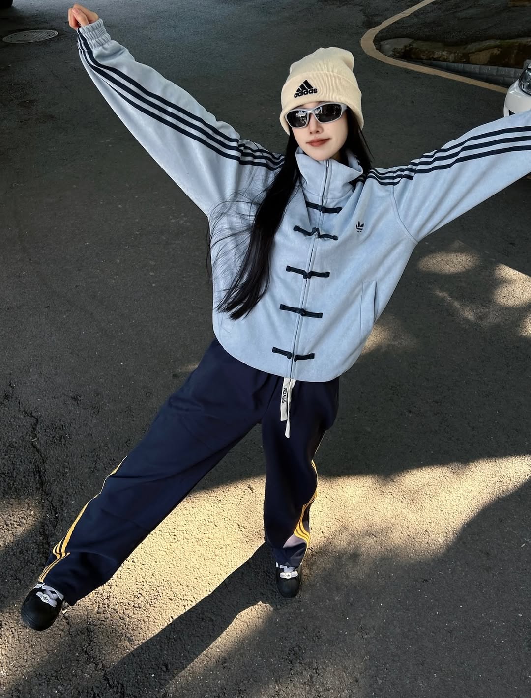 Woman wearing Northly Sky Blue CNY Jacket – Chinese New Year 2026 Fresh Street Style India