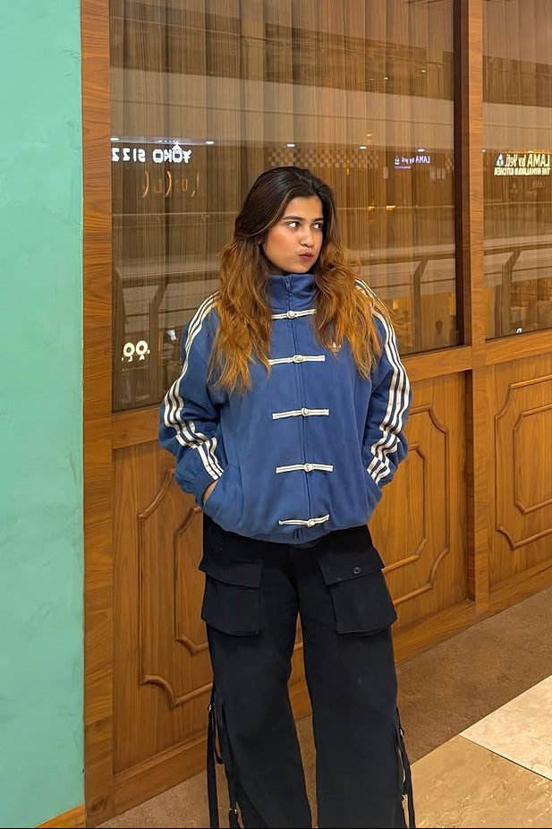 Back view of the Northly dark blue cny jacket and casual navy outerwear