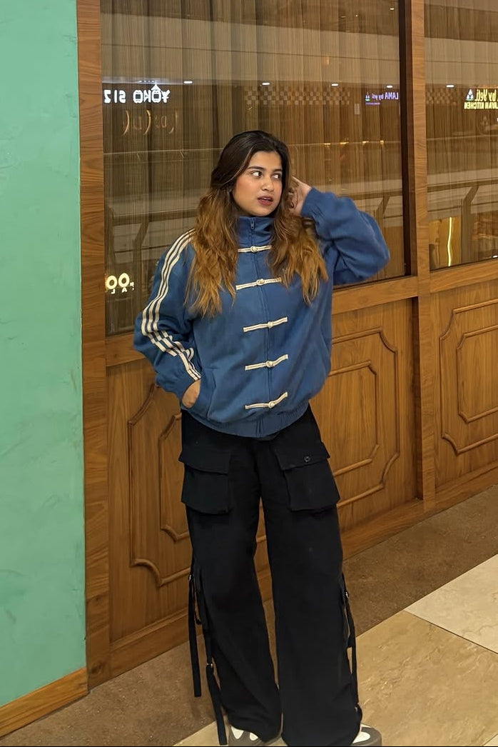 Navy Blue CNY Jacket – Women Oversized Streetwear CNY Knot Jacket | Northly
