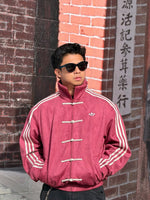 Northly premium crimson red cny jacket streetwear front view with traditional knot buttons