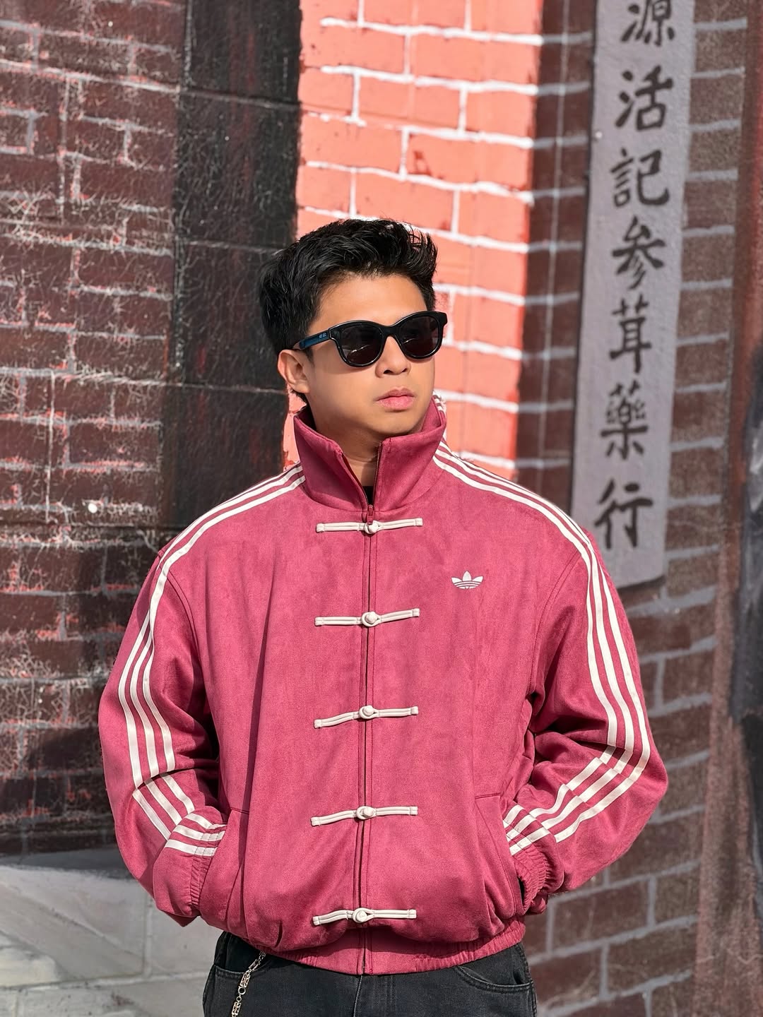 Northly premium crimson red cny jacket streetwear front view with traditional knot buttons