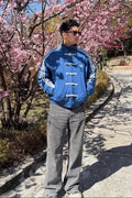 Northly premium men navy blue cny jacket front view with traditional knot buttons