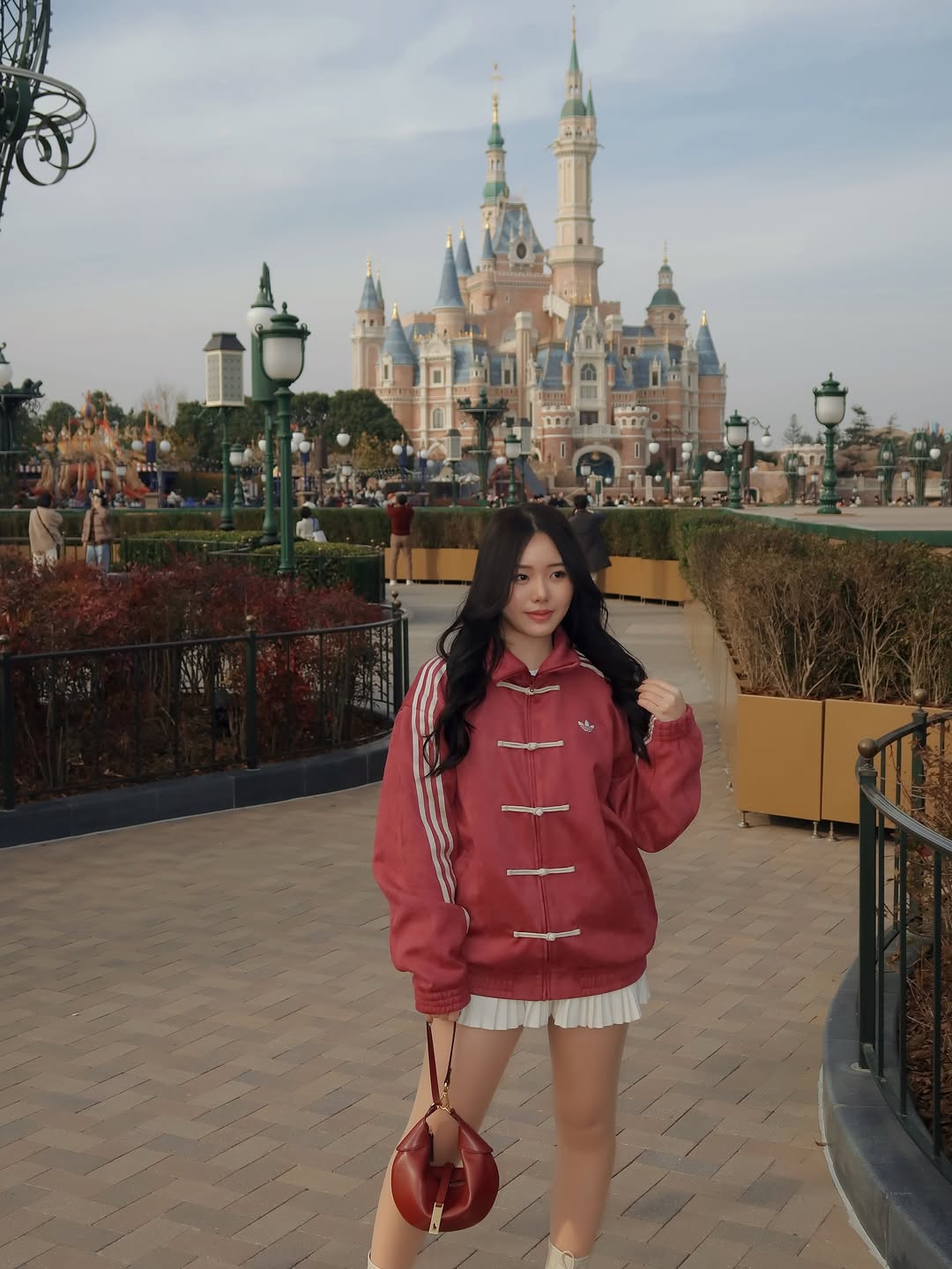Female model styling the trendy y2k women's cny streetwear jacket