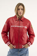 Red Porsche leather jacket for women - front view