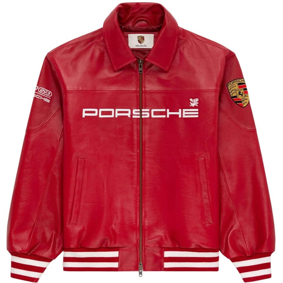 red Porsche leather jacket - casual streetwear look