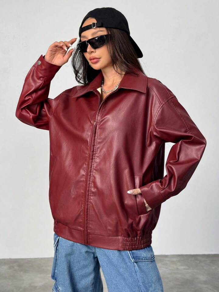 Maroon Faux Leather Jacket – Stylish Streetwear Outerwear for Unisex | Northly