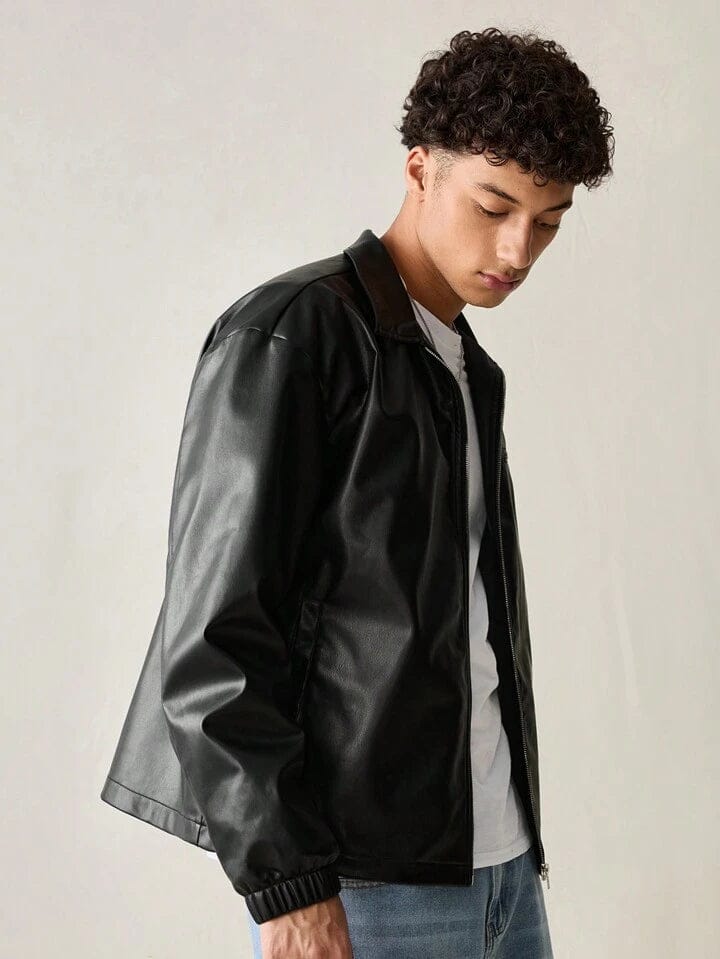 Men Black Faux Leather Jacket – Classic Zip-Up Streetwear Style | Northly