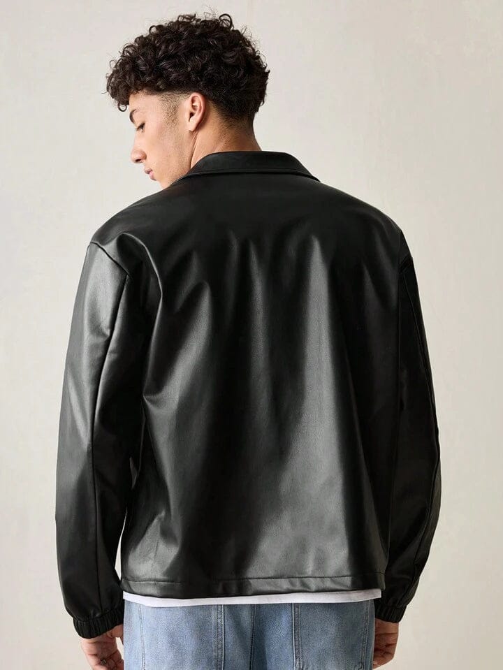 Men Black Faux Leather Jacket – Classic Zip-Up Streetwear Style | Northly