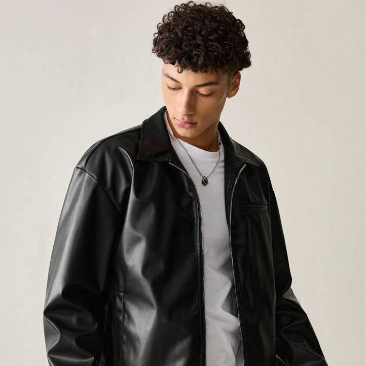 Men Black Faux Leather Jacket – Classic Zip-Up Streetwear Style | Northly