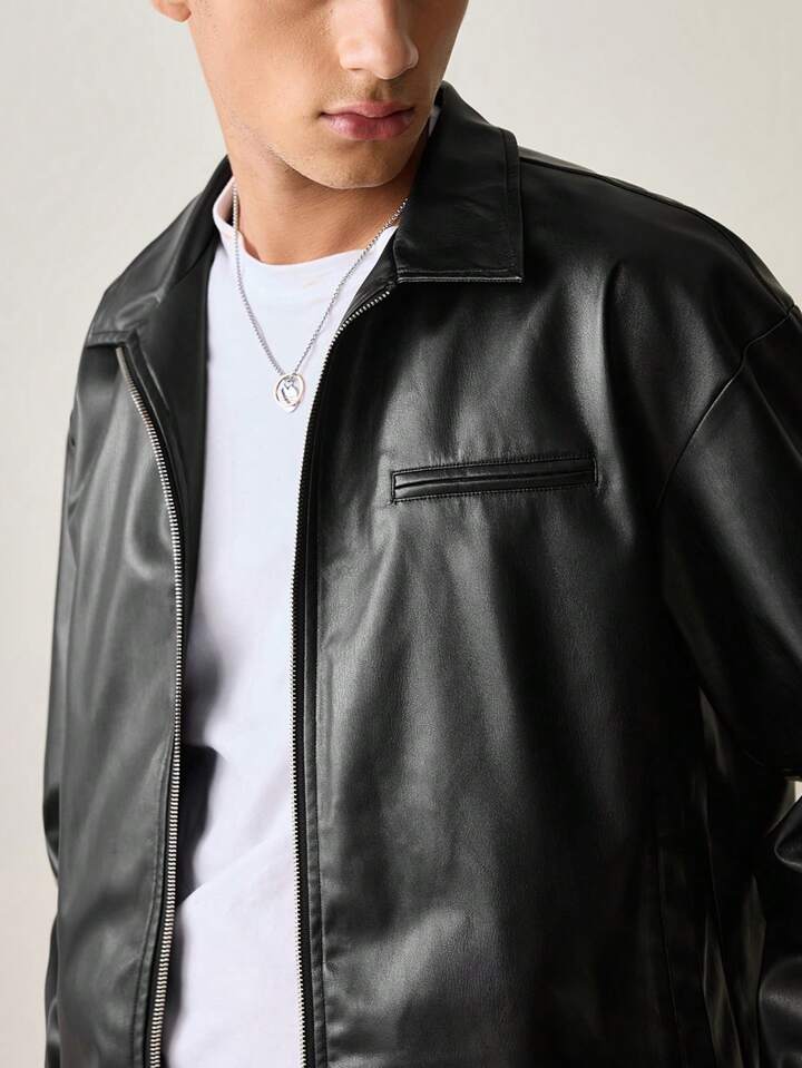 Men Black Faux Leather Jacket – Classic Zip-Up Streetwear Style | Northly