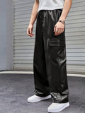 Unisex Black Faux Leather Cargo Pants – Streetwear Wide-Leg Trousers | Northly