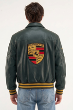 Northly green Porsche leather jacket By Northly - back view