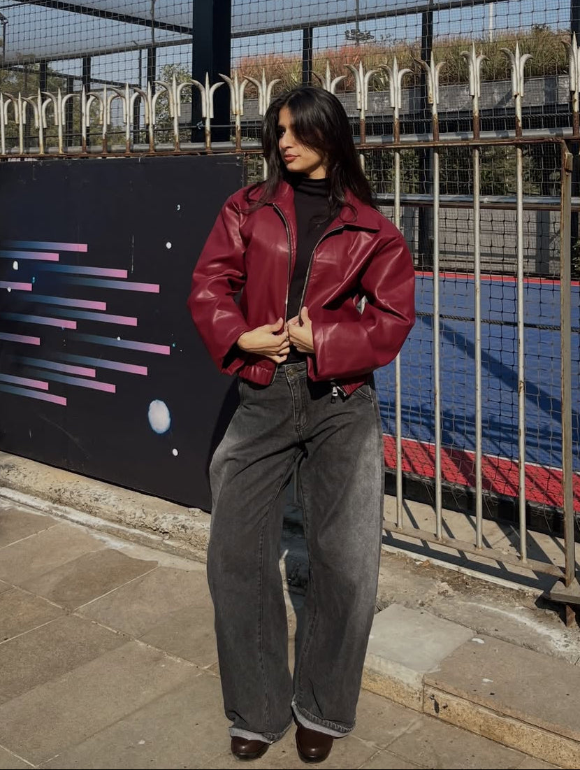 Premium Faux Maroon Leather Jacket - Affordable Slim Fit Outerwear | Northly