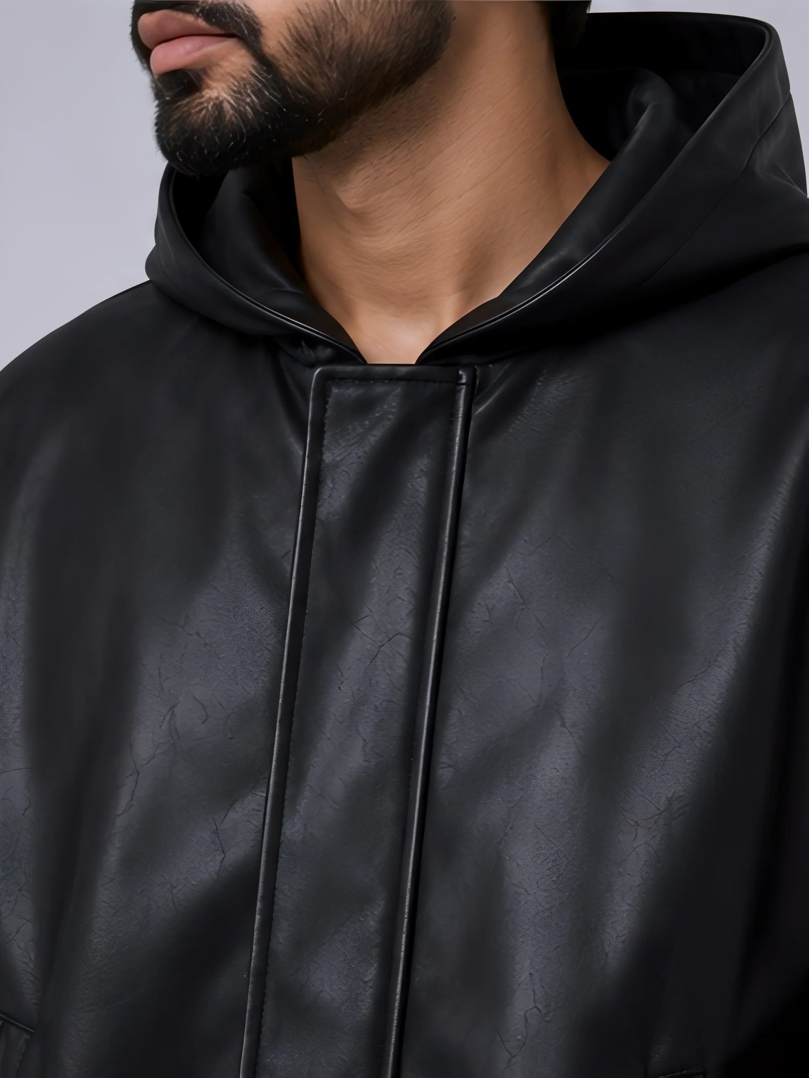 Men Hooded Faux Black Leather Jacket Under 1899 | Northly