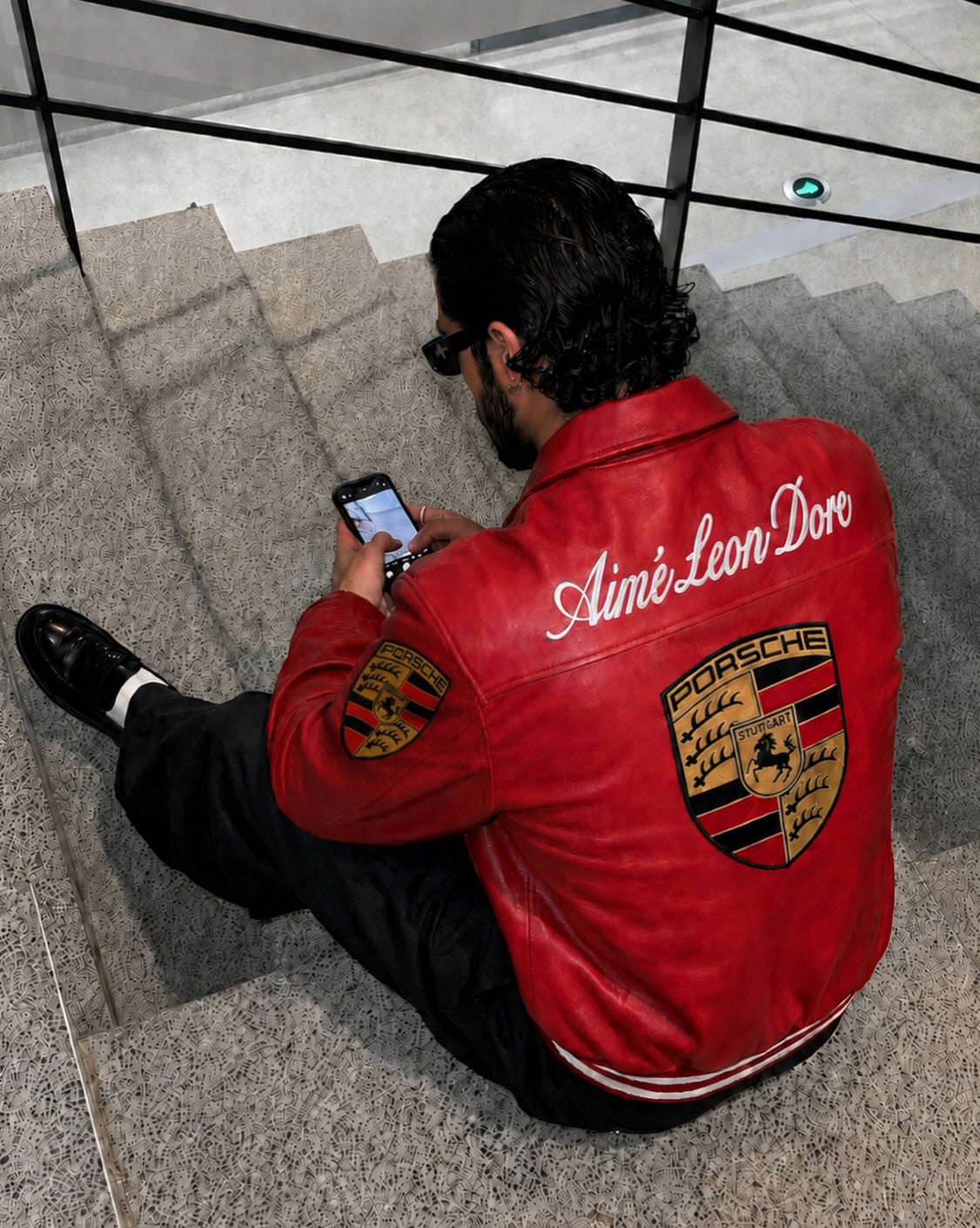 Premium red leather racing jacket product details Red racing jacket for streetwear outfit