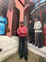 Premium festive streetwear layering jacket in red worn over a white t-shirt