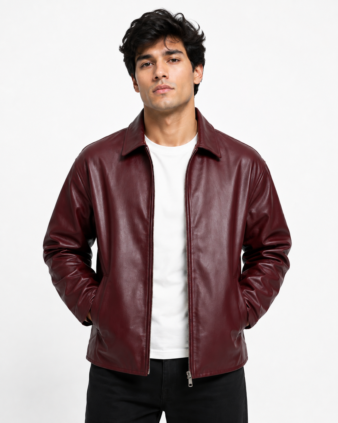 Maroon Faux Leather Jacket – Stylish Streetwear Outerwear for Unisex | Northly