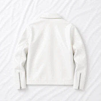 unisex white biker jacket slim fit side view