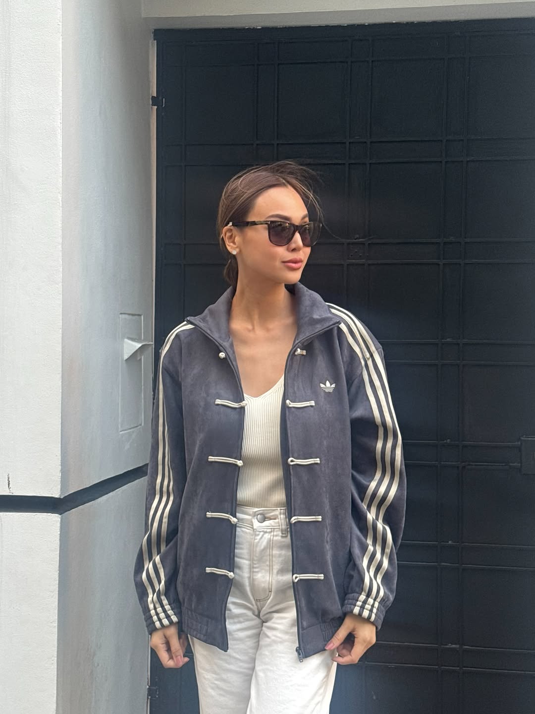 Northly Women's CNY Grey Jacket Flat Lay – Adidas Originals Chinese New Year Inspired Vegan Suede Jacket